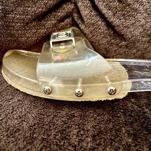 Jelly PVC Silver Cc Logo Buckle Slide Flat Sandals